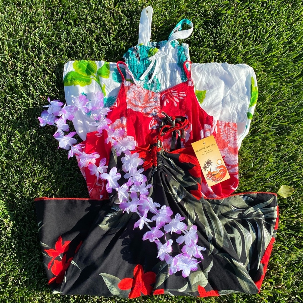 HAWAIIDesign FlowerPrint 2Dresses &1Romper Size4T